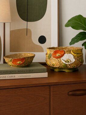 FRED ROBERTS MCM mid-century modern flame poppies bowls